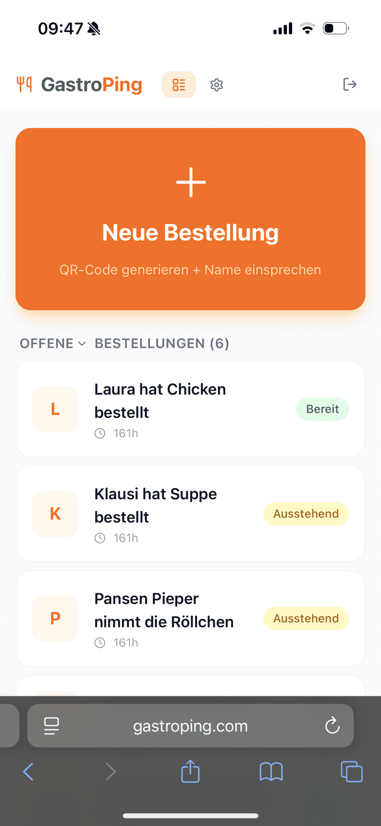 Bestellungs-Übersicht